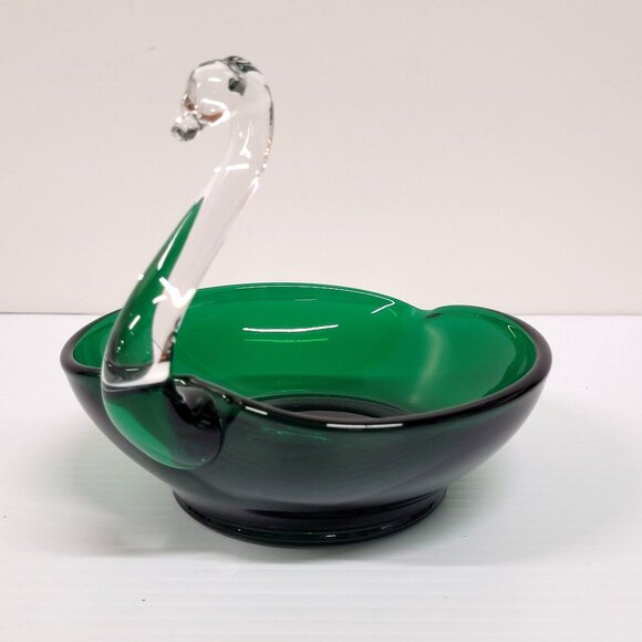 Vintage Green Swan Duncan Miller Viking Glass Candy Trinket Dish 6'' Holiday - Picture 2 of 7